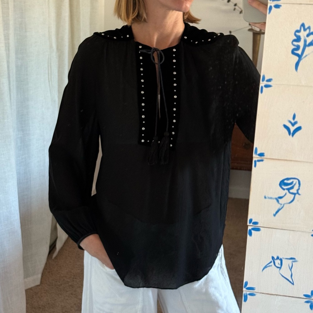 Zara Velvet and Silk Studded Blouse
